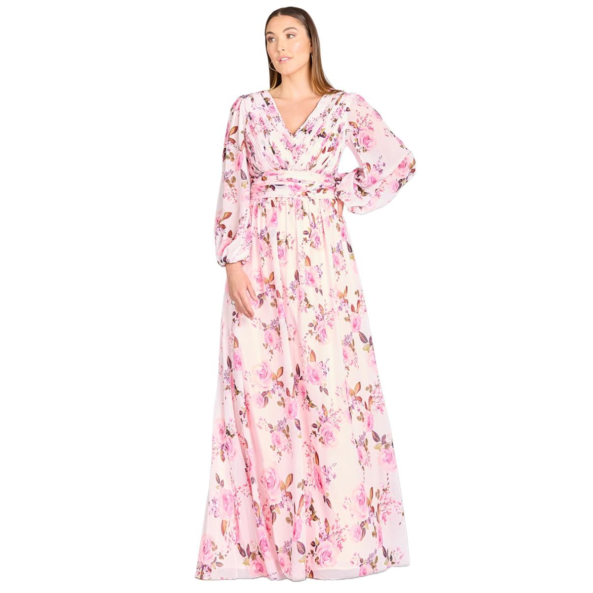 Lara Women’s Long Sleeve Print Dress – Pink