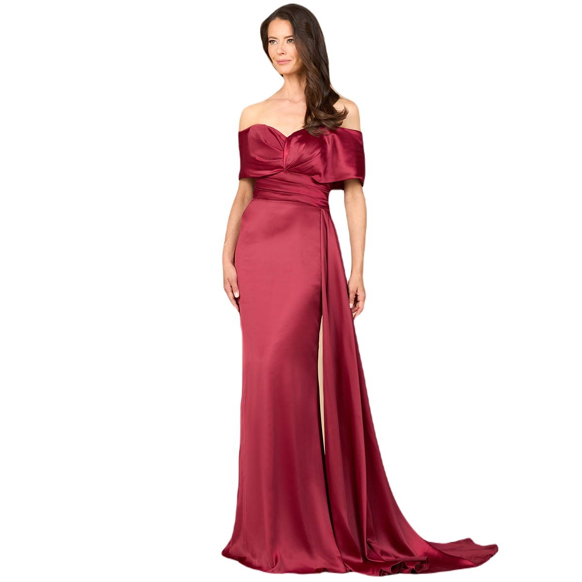 Lara Women’s Off Shoulder Satin Dress – Dark red