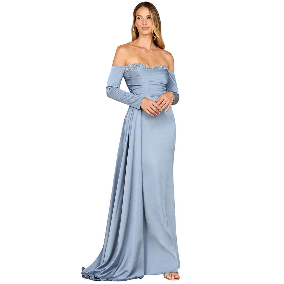 Lara Women’s Off Shoulder Satin Dress with Beaded Details – Dusty periwinkle Lara Women’s Off Shoulder Satin Dress with Beaded Details – Dusty periwinkle
