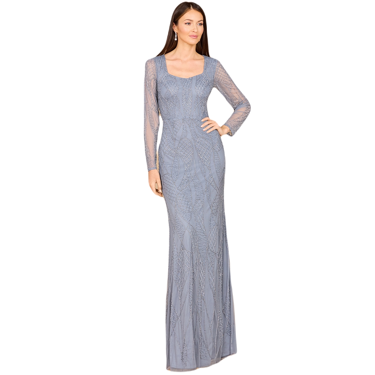 Lara Women’s V Neck Beaded Long Sleeve Dress – Dusty periwinkle Lara Women’s V Neck Beaded Long Sleeve Dress – Dusty periwinkle