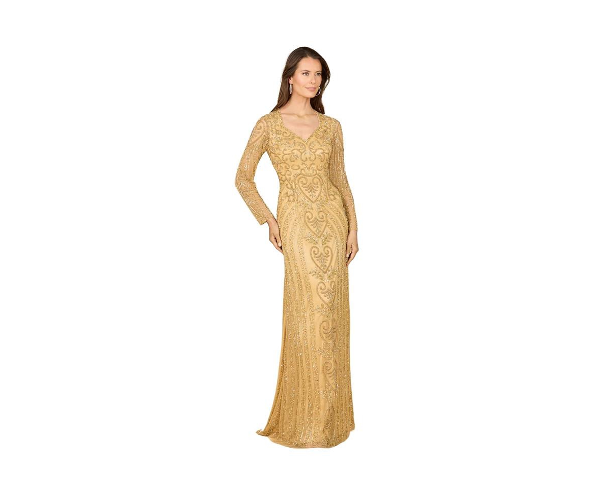 Lara Women’s V Neck Beaded Long Sleeve Dress – Gold Lara Women’s V Neck Beaded Long Sleeve Dress – Gold
