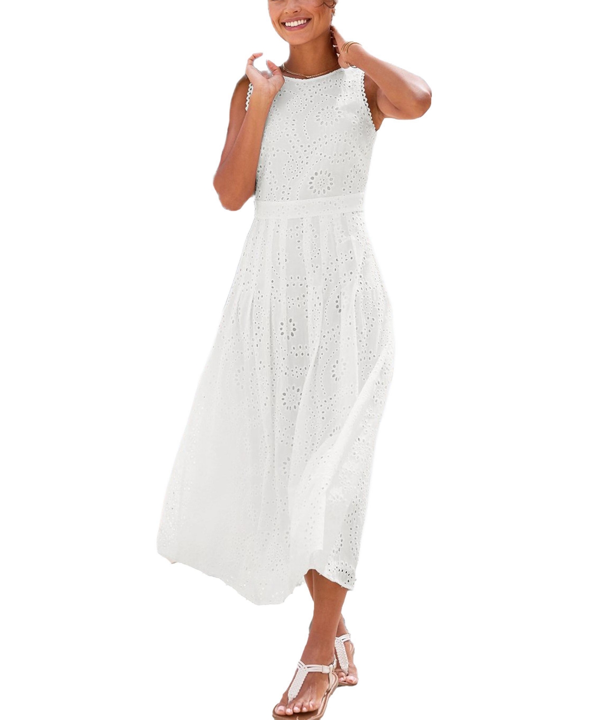 Lascana Women’s Sleeveless Eyelet Maxi Dress – White Lascana Women’s Sleeveless Eyelet Maxi Dress – White