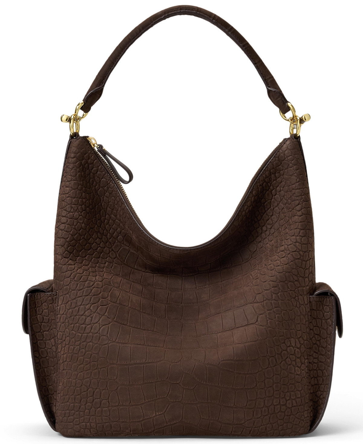 Lauren Ralph Lauren Blaike Croc-Embossed Medium Shoulder Handbag – Chestnut Brown Lauren Ralph Lauren Blaike Croc-Embossed Medium Shoulder Handbag – Chestnut Brown