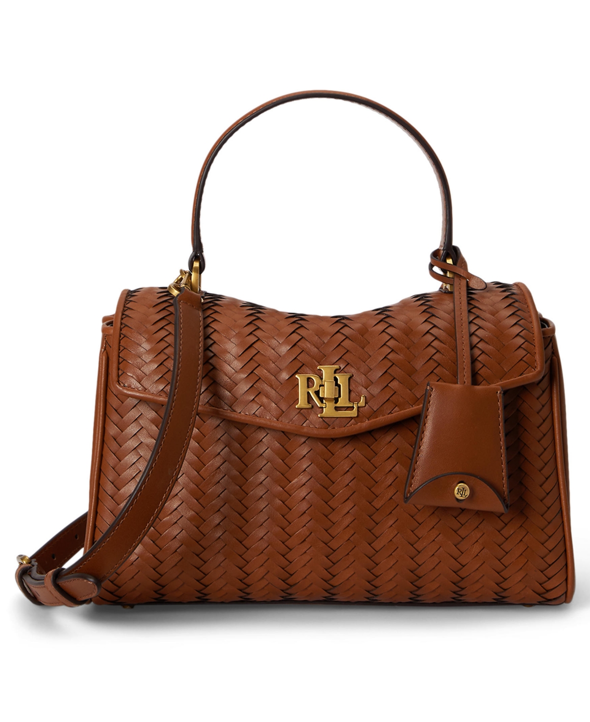 Lauren Ralph Lauren Farrah Woven Leather Small Satchel Handbag – Lauren Tan