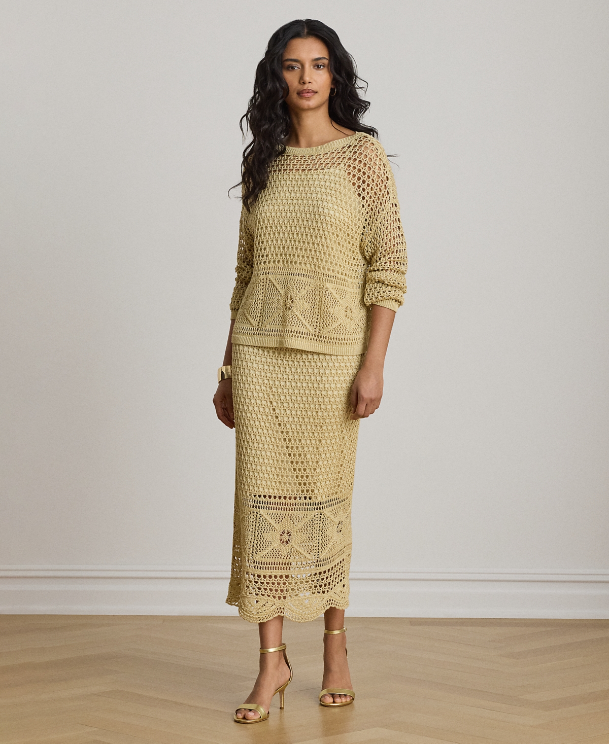 Lauren Ralph Lauren Petite Pointelle-Knit Midi Skirt – Canyon Sand Lauren Ralph Lauren Petite Pointelle-Knit Midi Skirt – Canyon Sand