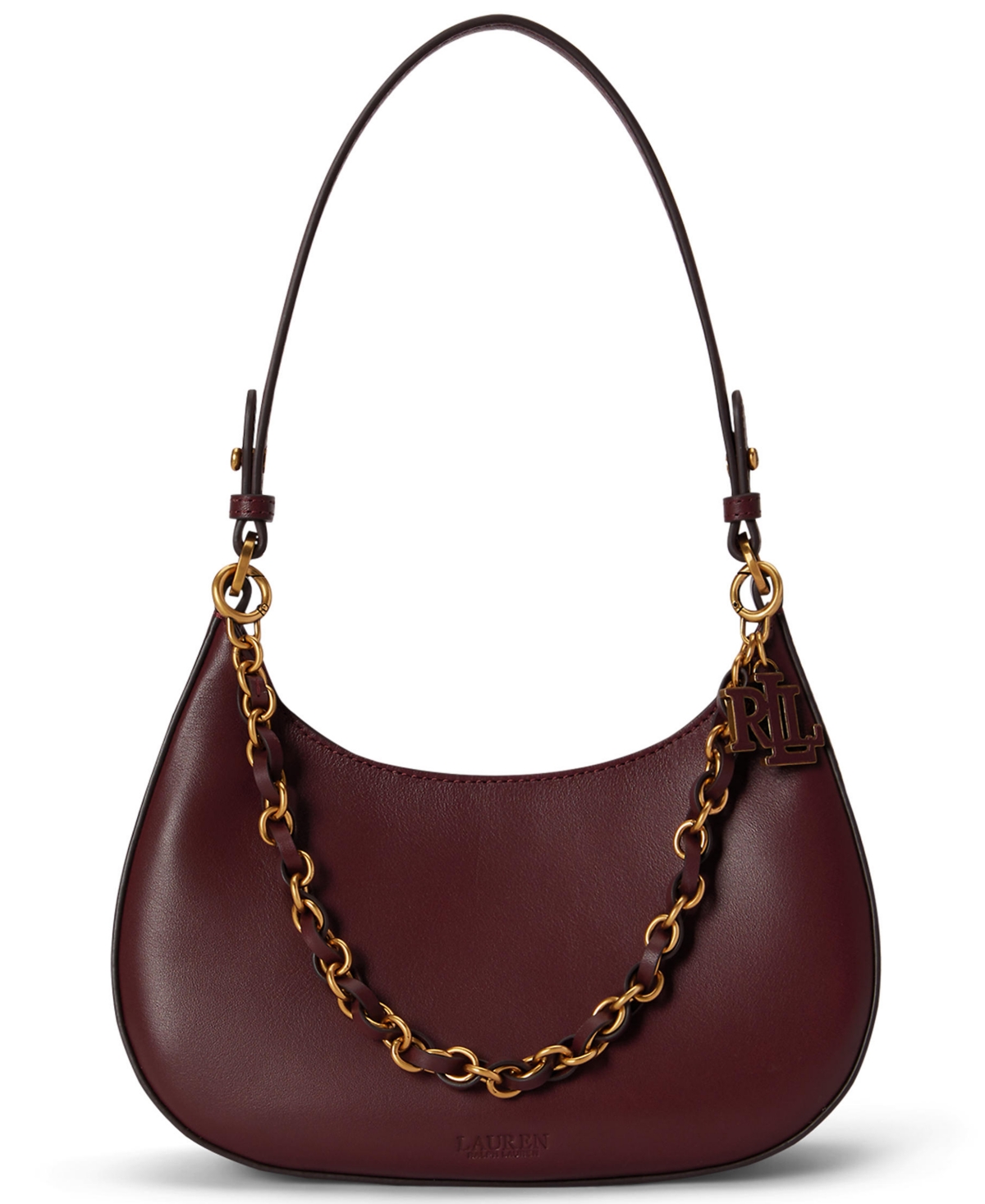 Lauren Ralph Lauren Small Leather Shoulder Handbag – Dark Garnet Lauren Ralph Lauren Small Leather Shoulder Handbag – Dark Garnet