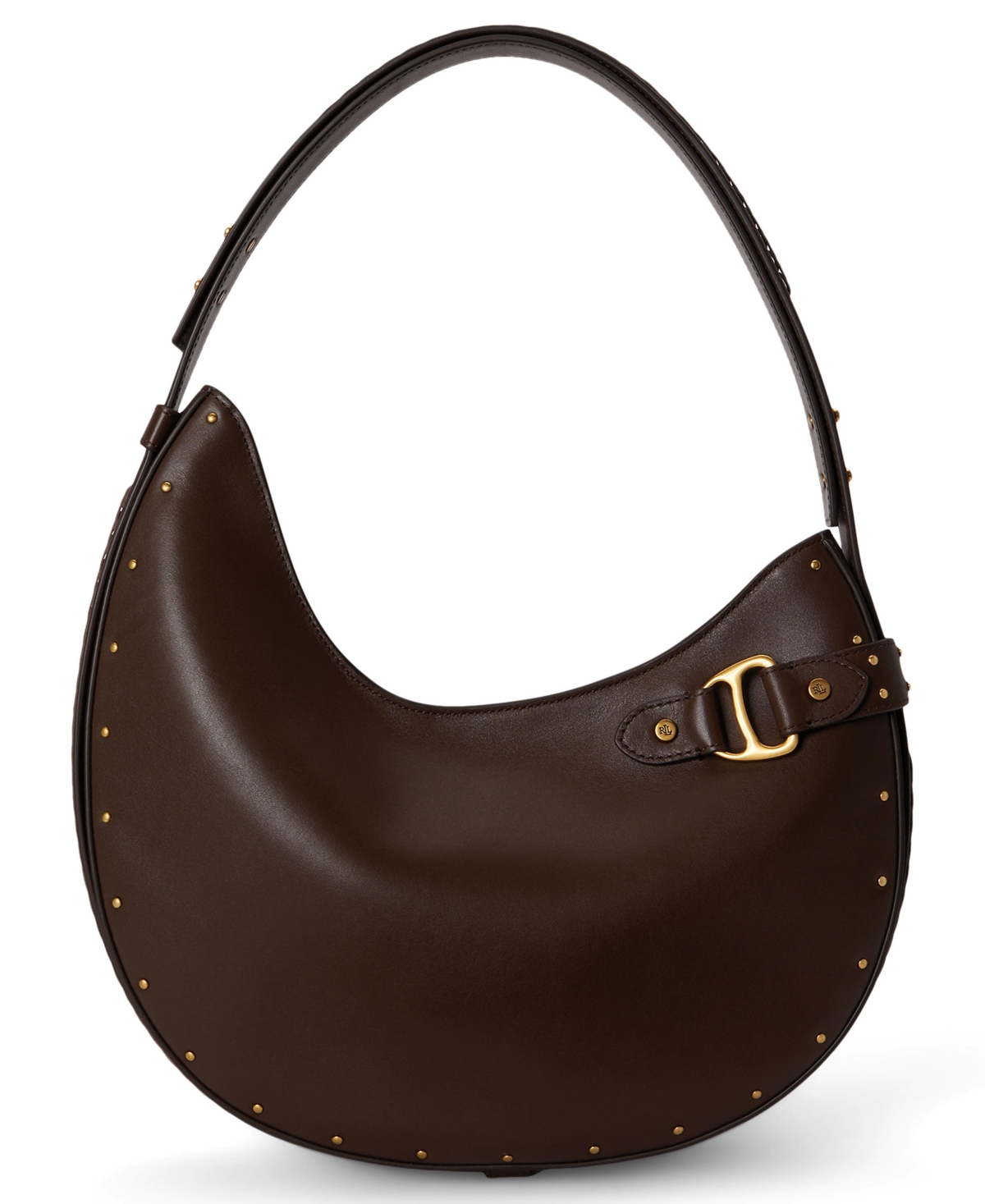 Lauren Ralph Lauren Studded Leather Tasha Medium Shoulder Handbag – Chestnut Brown