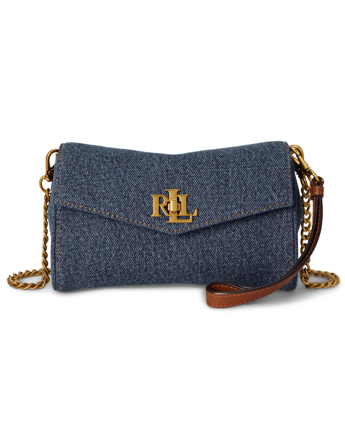 Lauren Ralph Lauren Tanner Denim Mini Crossbody Handbag – Oxford Blue/Lauren Tan