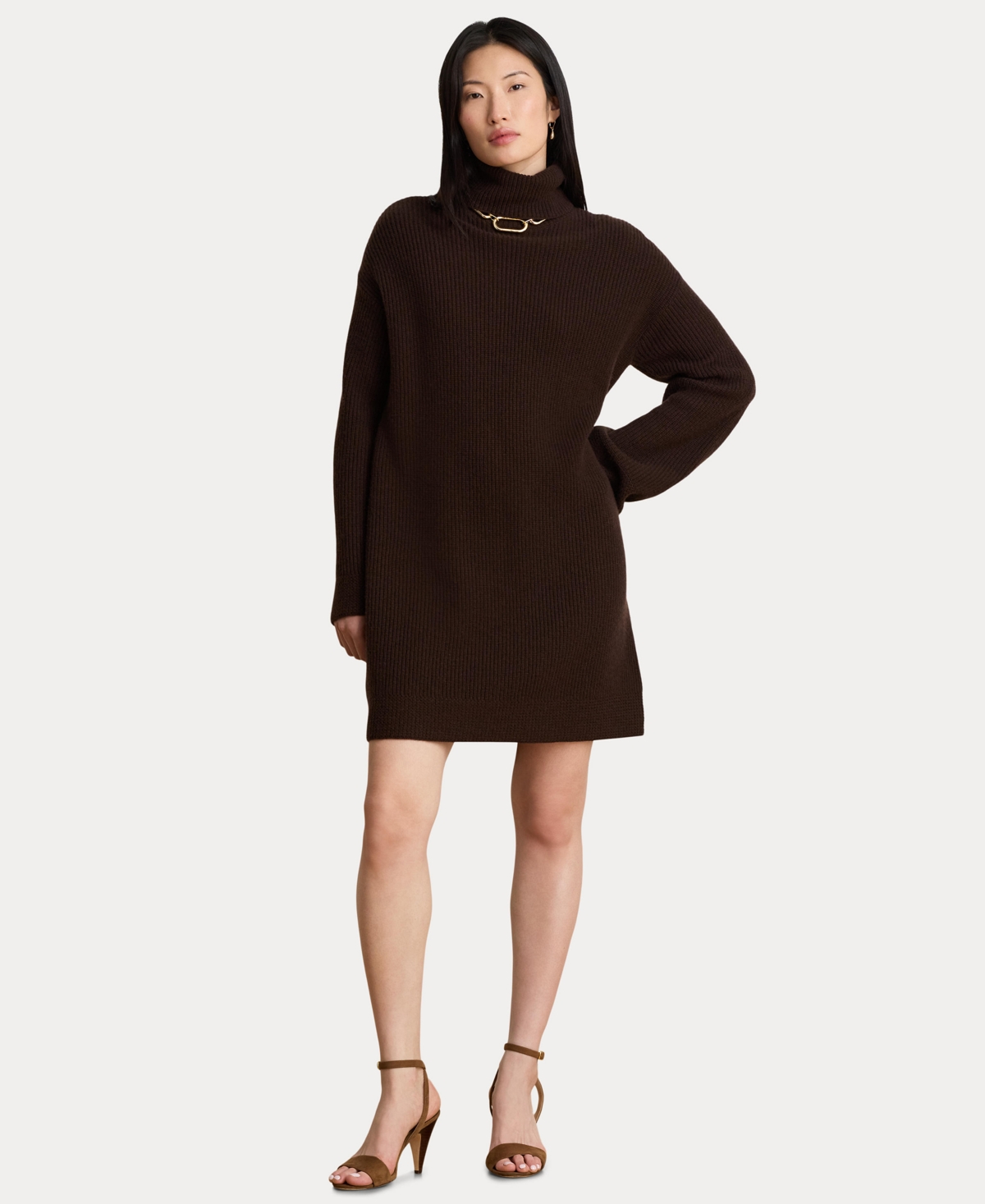 Lauren Ralph Lauren Women’s Areena Wool-Cashmere Turtleneck Cocoon Sweater Dress – Circuit Brown Lauren Ralph Lauren Women’s Areena Wool-Cashmere Turtleneck Cocoon Sweater Dress – Circuit Brown