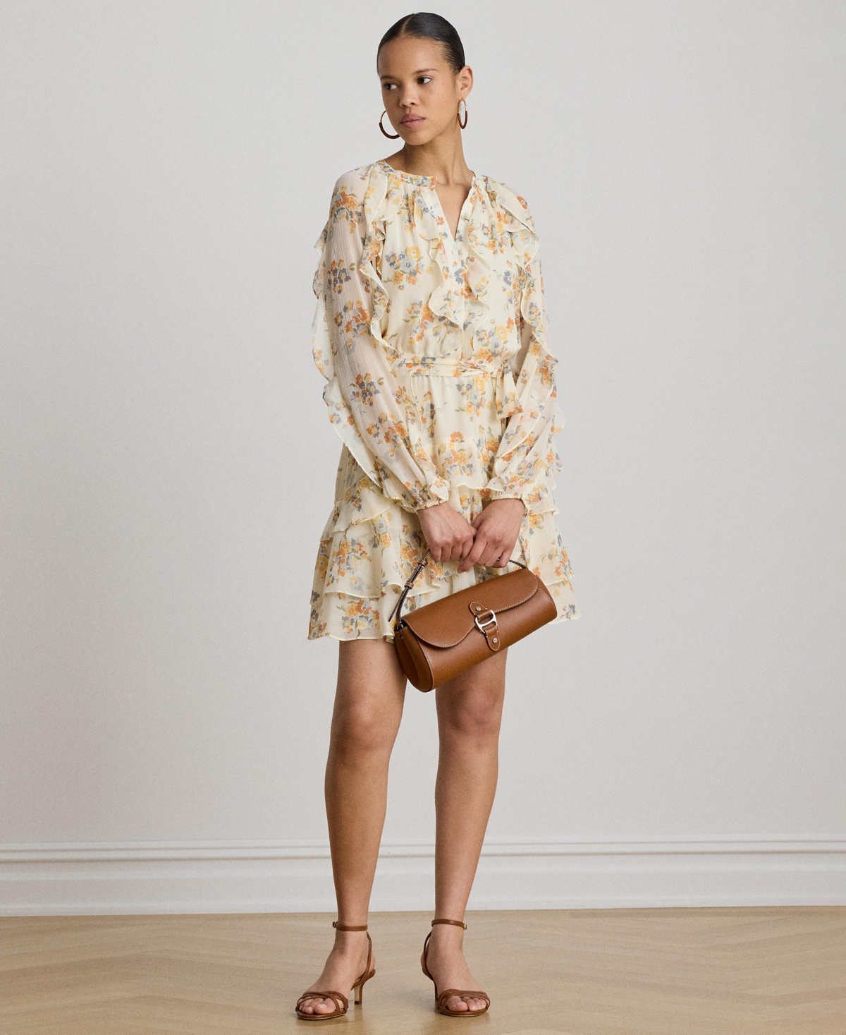 Lauren Ralph Lauren Women’s Band Collar Floral Ruffle-Trim Tiered Dress – Cream Multi Lauren Ralph Lauren Women’s Band Collar Floral Ruffle-Trim Tiered Dress – Cream Multi
