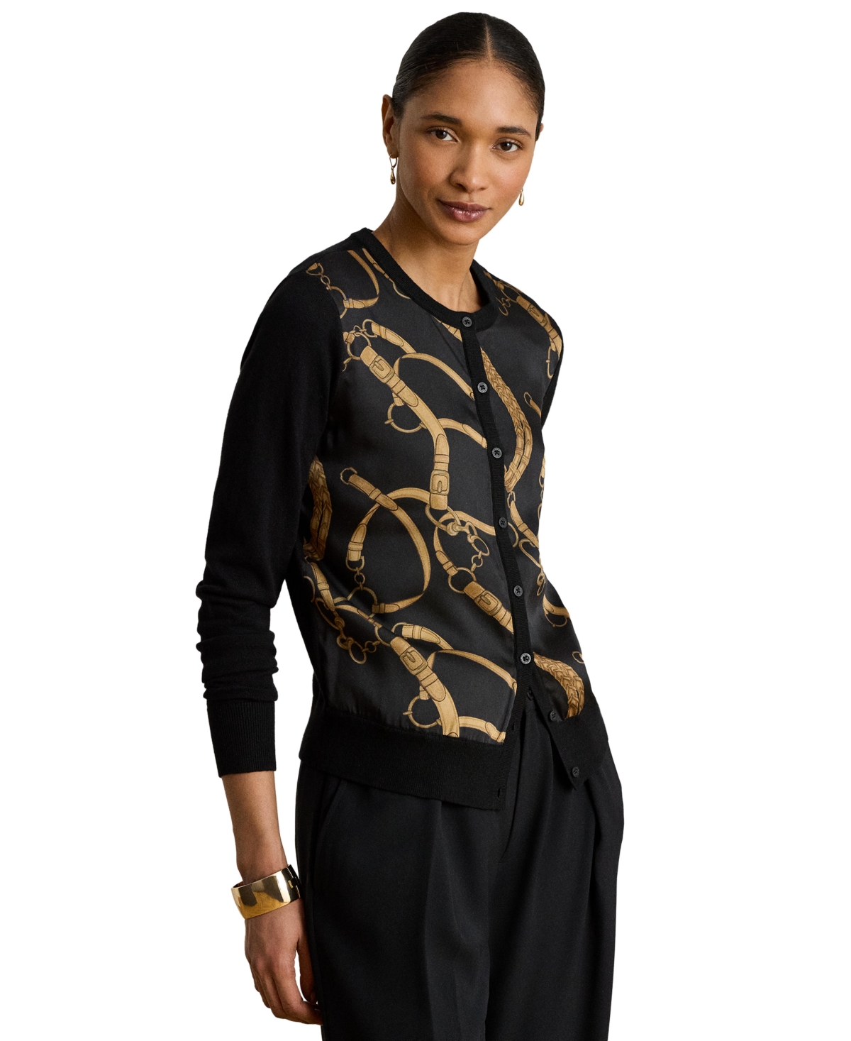 Lauren Ralph Lauren Women’s Belting Print Cardigan – Black Multi