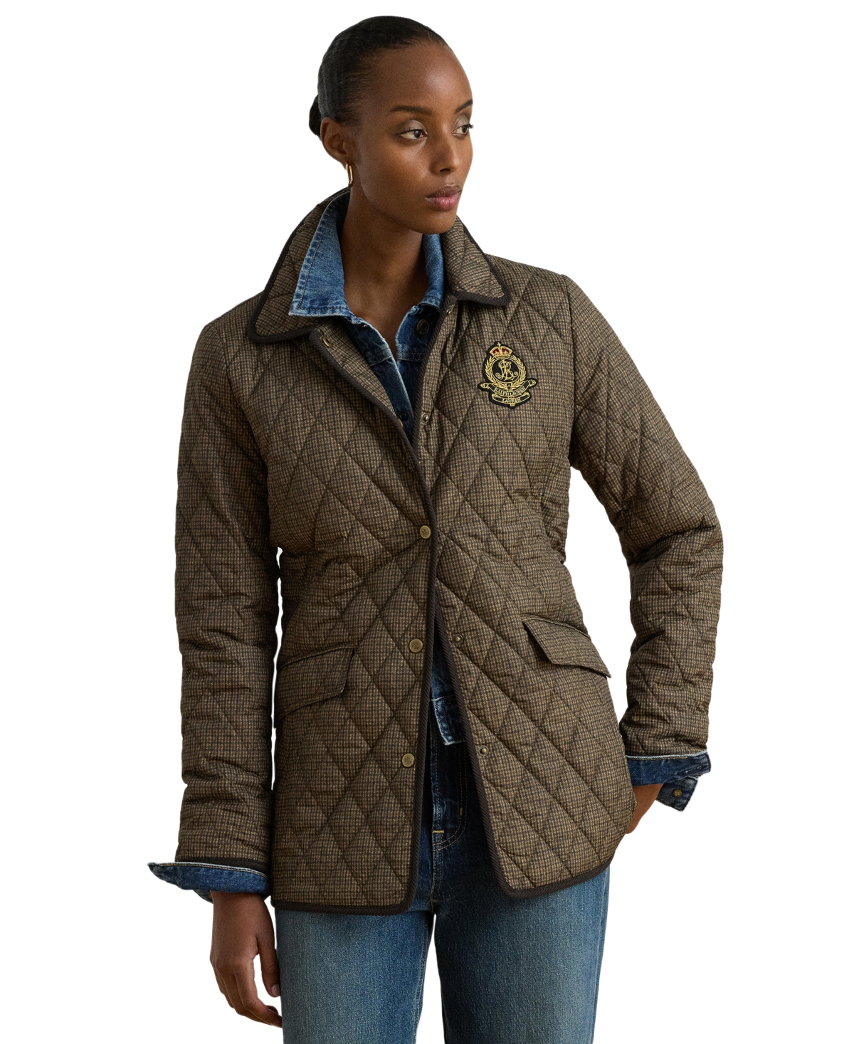 Lauren Ralph Lauren Womens Crest Quilt – Brown Mini Check