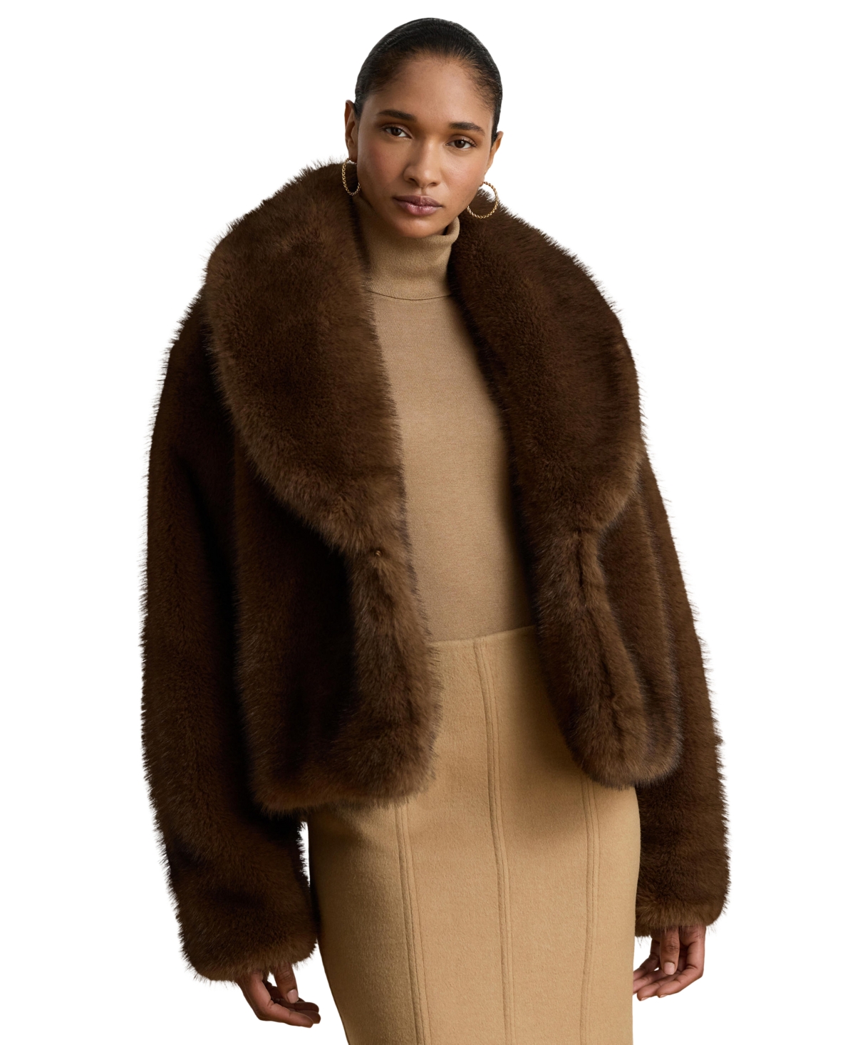 Lauren Ralph Lauren Women’s Faux-Fur Shawl-Collar Coat – Dark Camel Lauren Ralph Lauren Women’s Faux-Fur Shawl-Collar Coat – Dark Camel