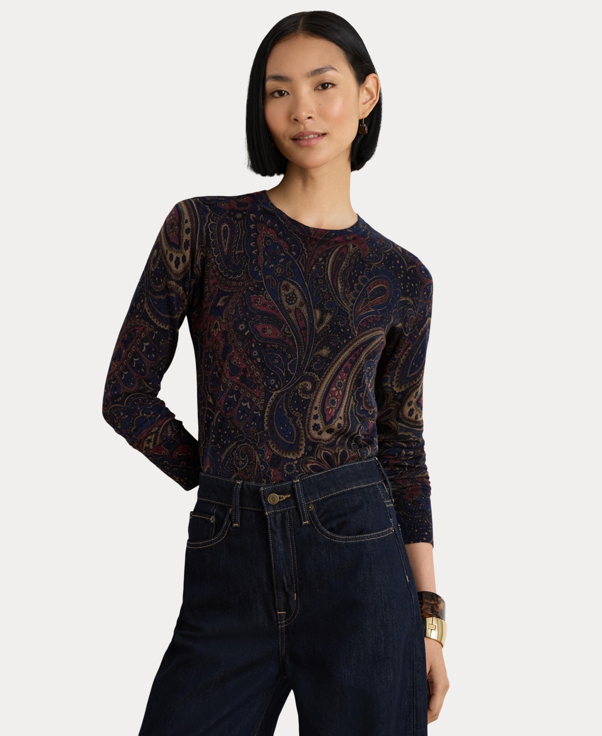 Lauren Ralph Lauren Women’s Paisley Cotton-Modal Blend Slim-Fit Sweater – Navy Multi Lauren Ralph Lauren Women’s Paisley Cotton-Modal Blend Slim-Fit Sweater – Navy Multi