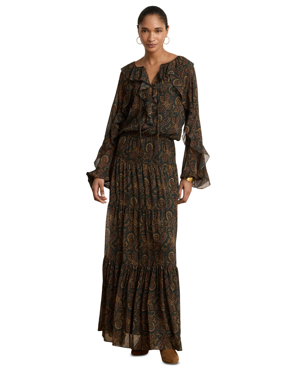 Lauren Ralph Lauren Women’s Paisley Long-Sleeve Tiered Maxi Dress – Green Multi