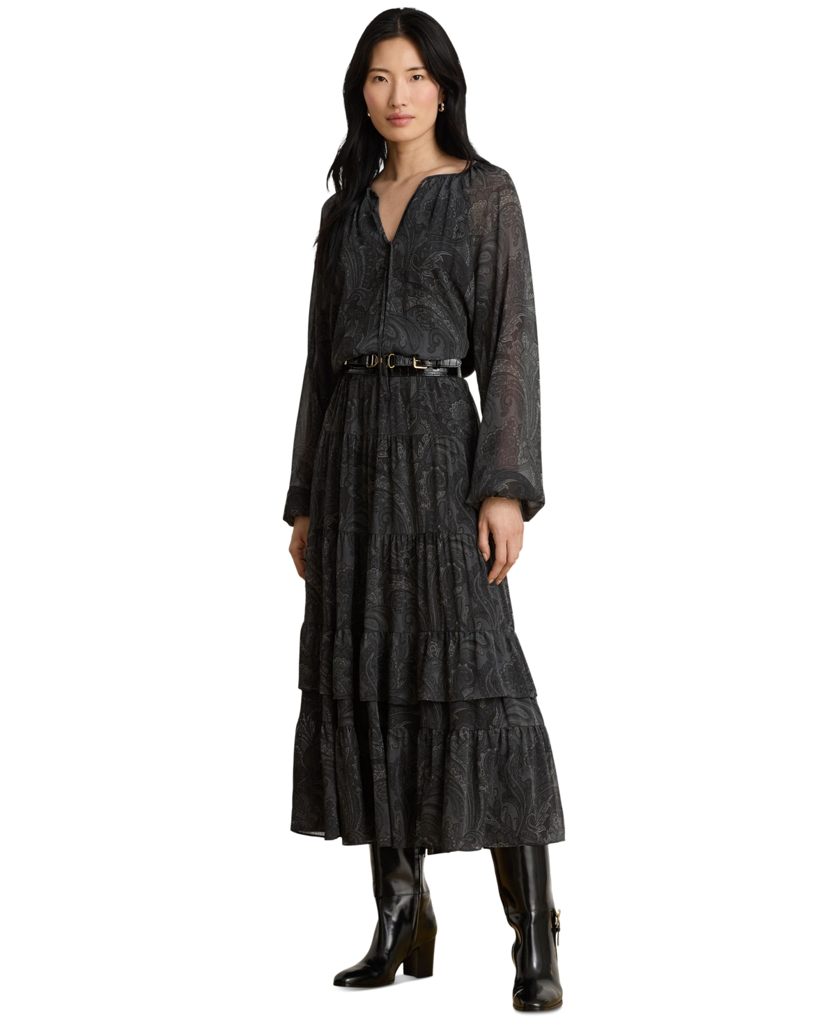 Lauren Ralph Lauren Women’s Paisley Smocked Waist Tiered Midi Dress – Gray Multi Lauren Ralph Lauren Women’s Paisley Smocked Waist Tiered Midi Dress – Gray Multi