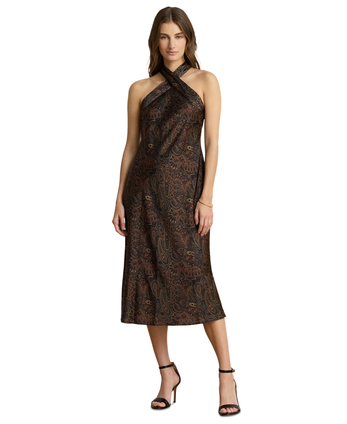 Lauren Ralph Lauren Women’s Paisley Tie-Neck Halter Cocktail Dress – Black Multi