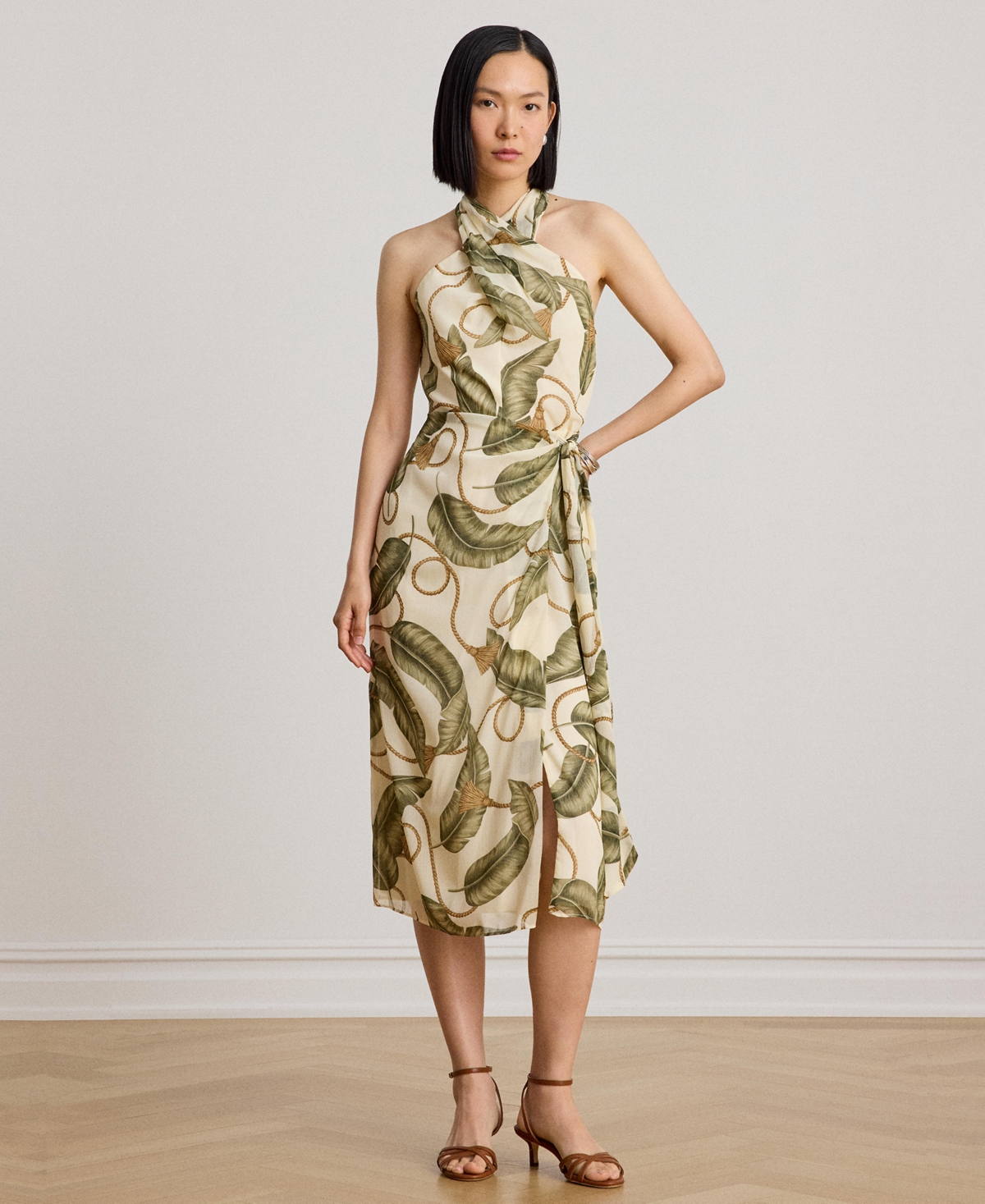 Lauren Ralph Lauren Women’s Printed Crisscross Halter Neck Midi Dress – Cream Multi Lauren Ralph Lauren Women’s Printed Crisscross Halter Neck Midi Dress – Cream Multi