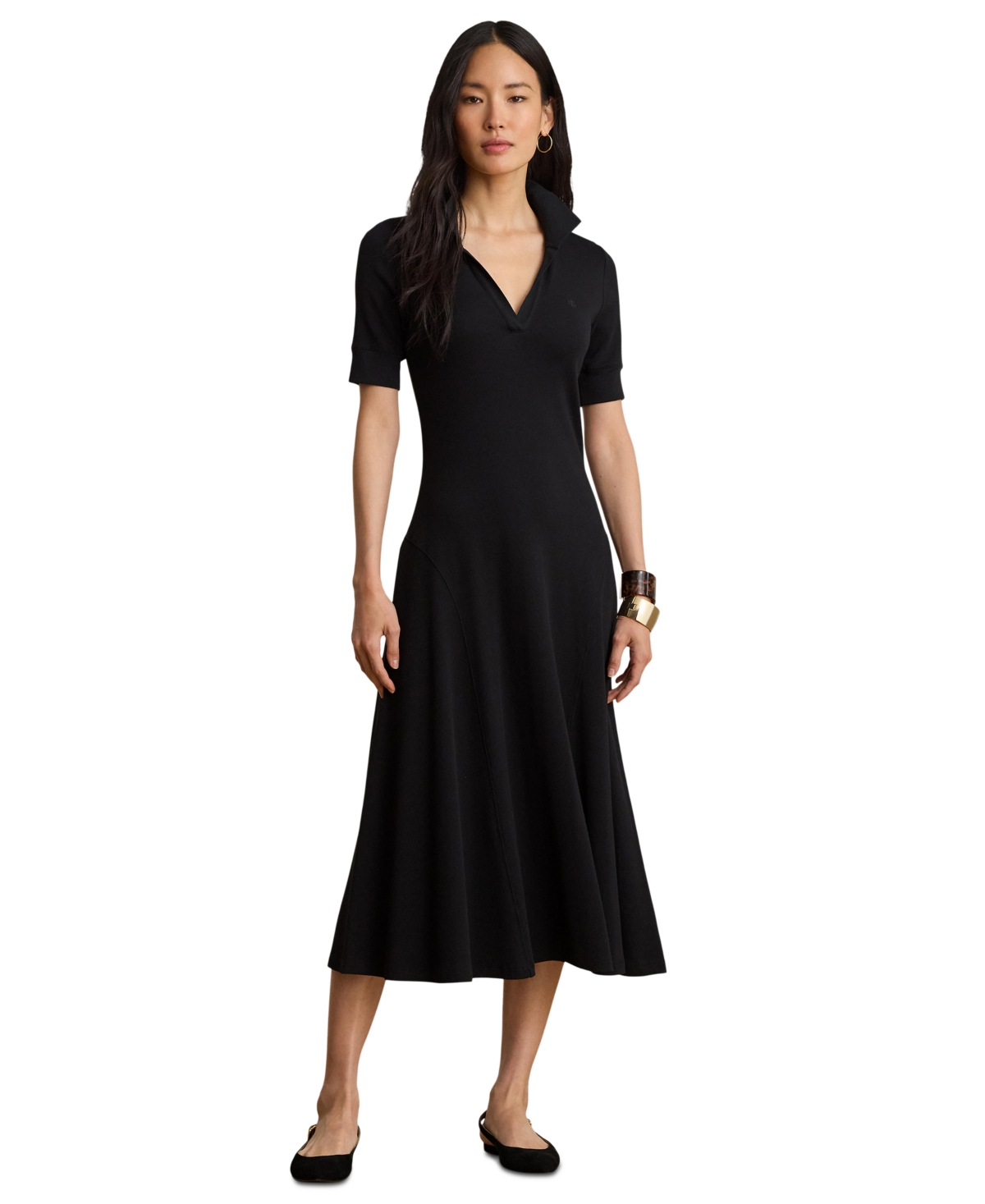 Lauren Ralph Lauren Women’s Rib Knit Collared Dress – Black