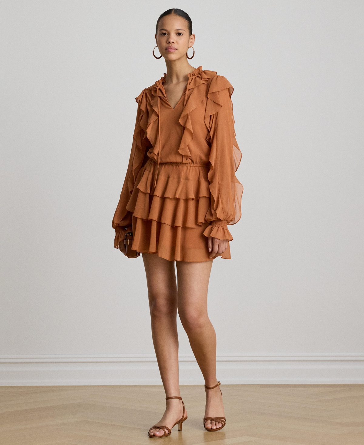 Lauren Ralph Lauren Women’s Ruffle-Trim Tiered A-Line Dress – Red Terracotta Lauren Ralph Lauren Women’s Ruffle-Trim Tiered A-Line Dress – Red Terracotta