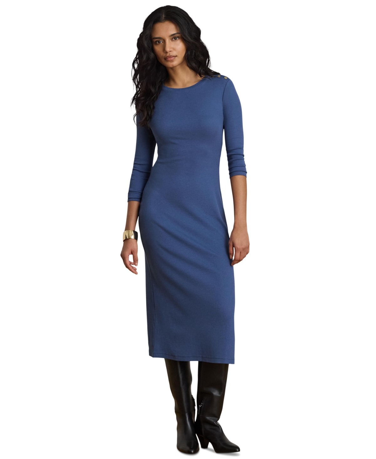 Lauren Ralph Lauren Women’s Slim-Fit Crewneck Midi Dress – Inky Blue