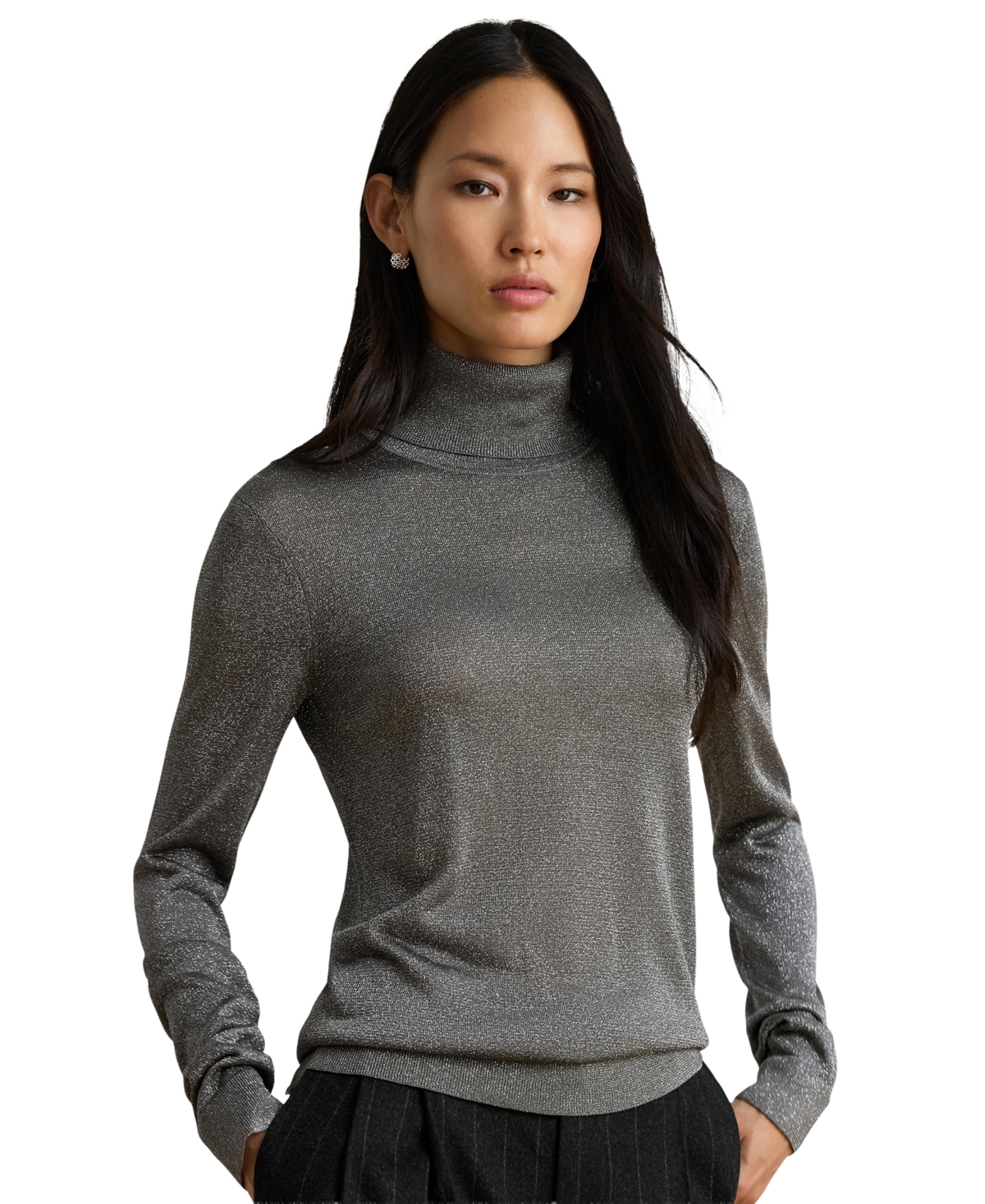 Lauren Ralph Lauren Women’s Slim-Fit Metallic Turtleneck Sweater – Black/silver Metallic Lauren Ralph Lauren Women’s Slim-Fit Metallic Turtleneck Sweater – Black/silver Metallic