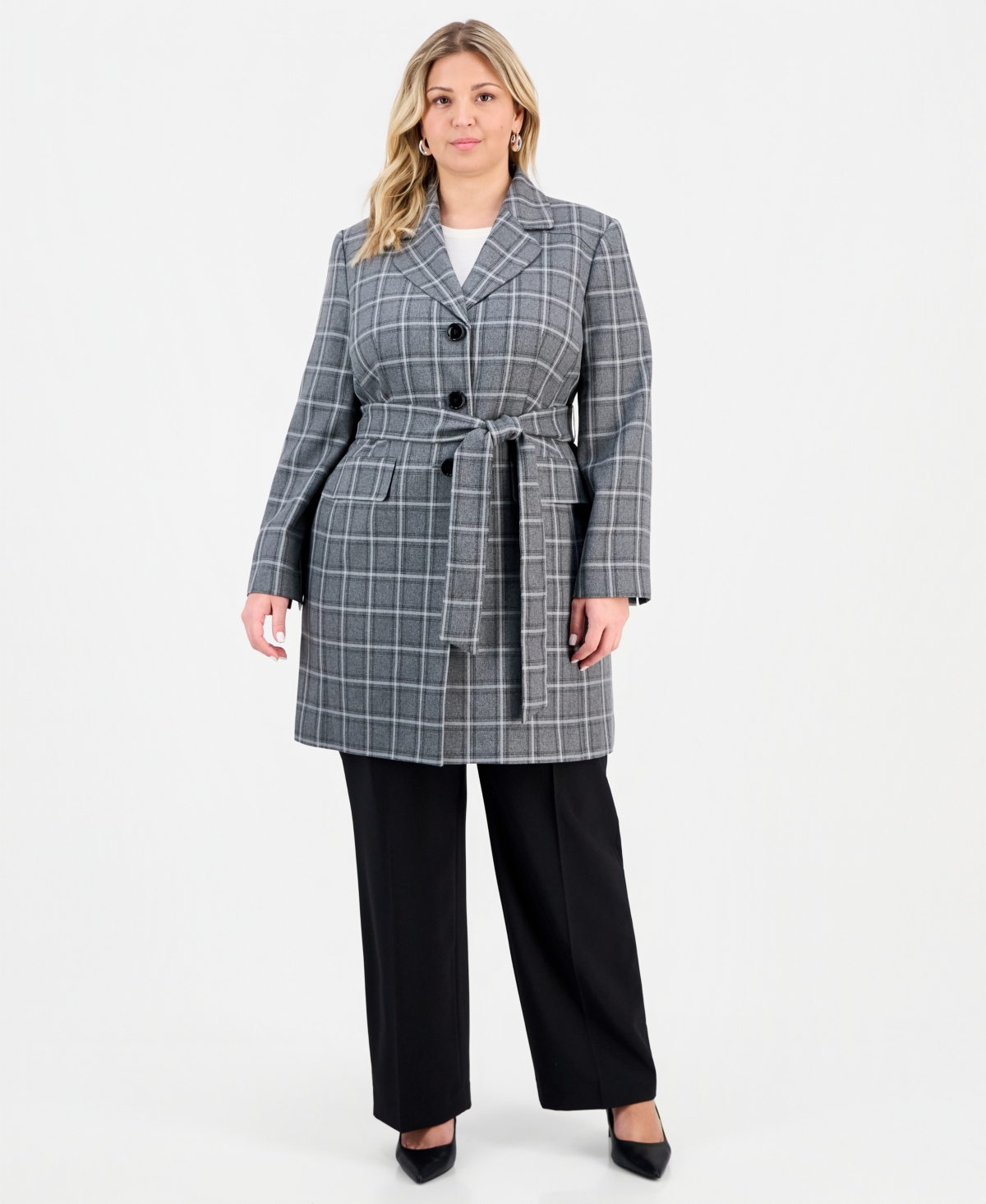 Le Suit Plus Size Belted Wide-Leg Mid-Rise 2 Piece Pantsuit – Grey Multi Le Suit Plus Size Belted Wide-Leg Mid-Rise 2 Piece Pantsuit – Grey Multi