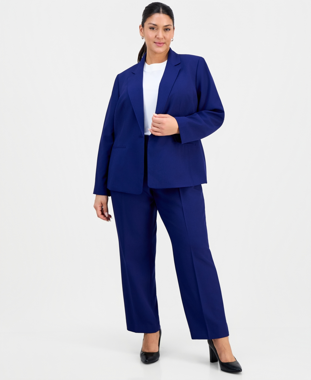 Le Suit Plus Size Notch-Lapel Mid-Rise 2 Piece Pantsuit – Regal Purple Le Suit Plus Size Notch-Lapel Mid-Rise 2 Piece Pantsuit – Regal Purple