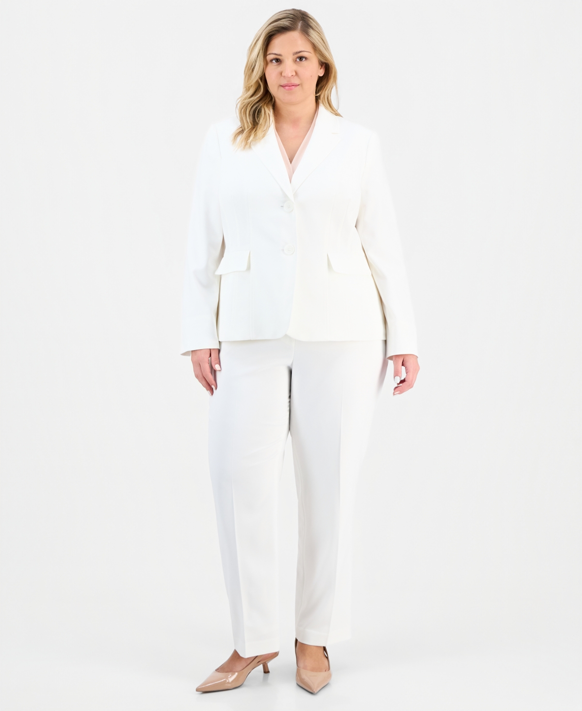 Le Suit Plus Size Notch-Lapel Mid-Rise 2 Piece Pantsuit – Vanilla Ice Le Suit Plus Size Notch-Lapel Mid-Rise 2 Piece Pantsuit – Vanilla Ice
