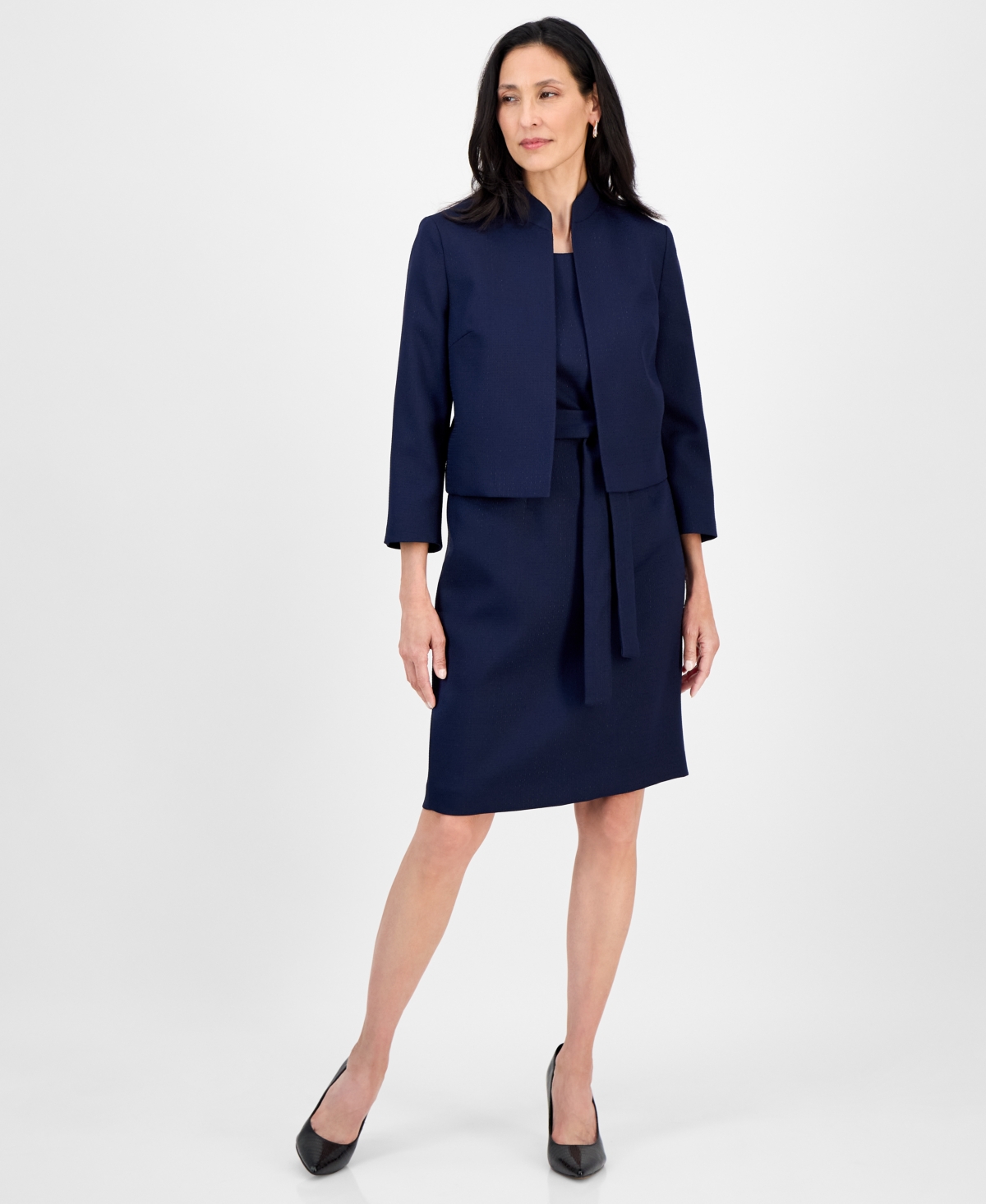 Le Suit Women’s 3/4-Sleeve Jacket And Belted Sheath Dress Suit Set, Regular & Petite – Midnight Navy Le Suit Women’s 3/4-Sleeve Jacket And Belted Sheath Dress Suit Set, Regular & Petite – Midnight Navy