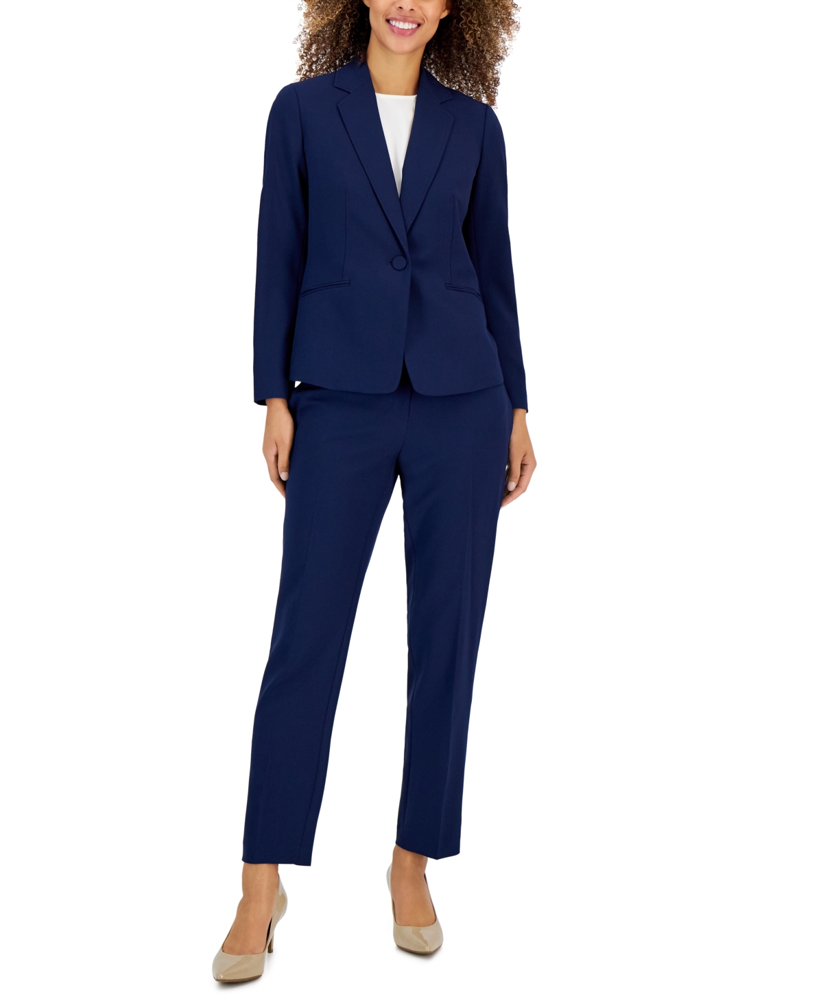 Le Suit Women’s Crepe One-Button Pantsuit Set – Indigo Le Suit Women’s Crepe One-Button Pantsuit Set – Indigo
