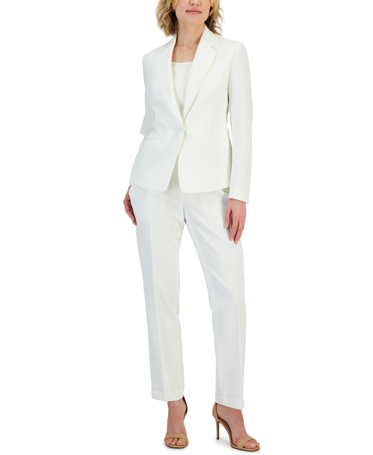 Le Suit Women’s Crepe One-Button Pantsuit Set – Vanilla Ice