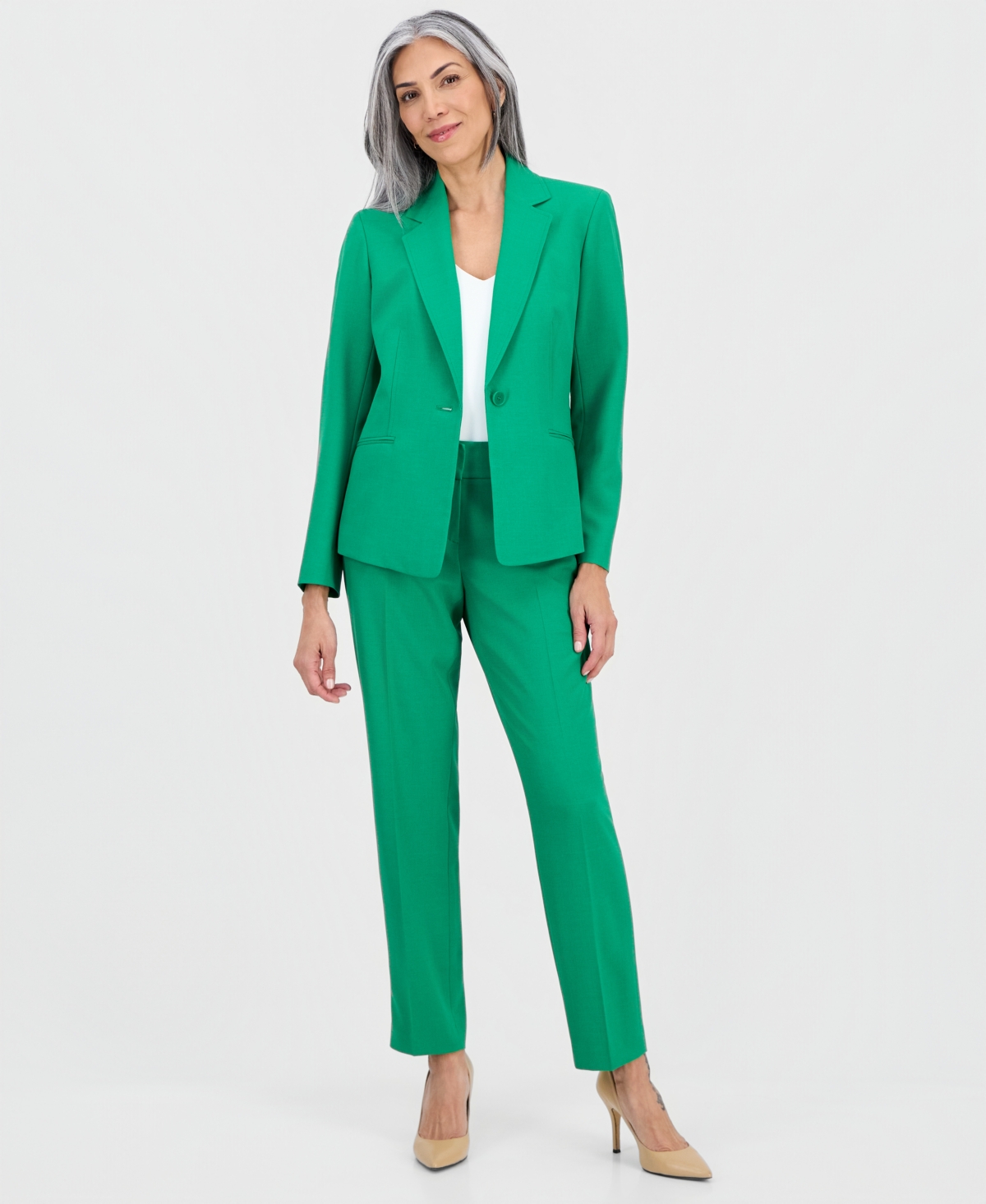 Le Suit Women’s Notch-Lapel Mid-Rise 2 Piece Pantsuit – Pepper Green Le Suit Women’s Notch-Lapel Mid-Rise 2 Piece Pantsuit – Pepper Green