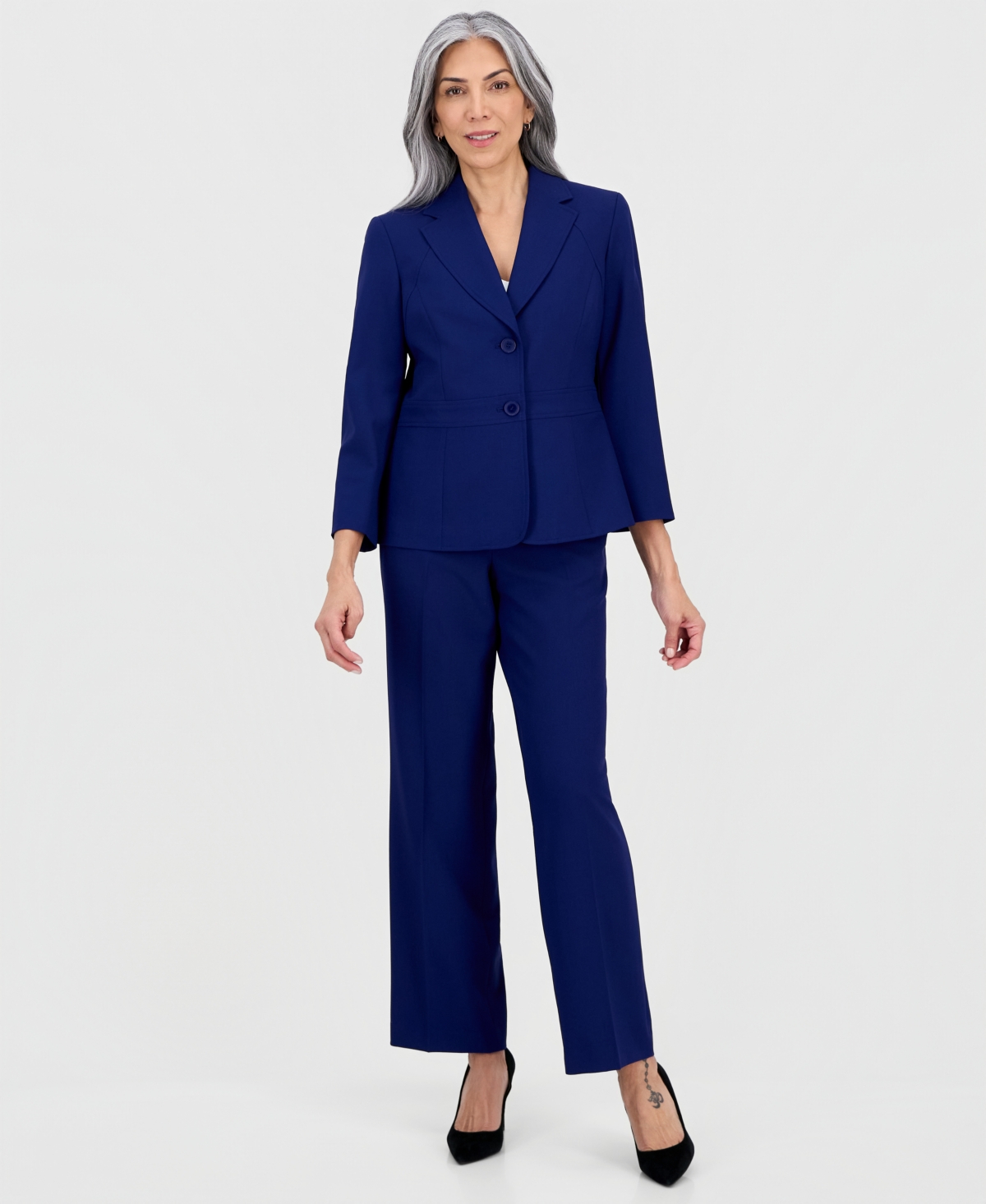 Le Suit Women’s Notch-Lapel Mid-Rise 2 Piece Pantsuit – Regal Purple