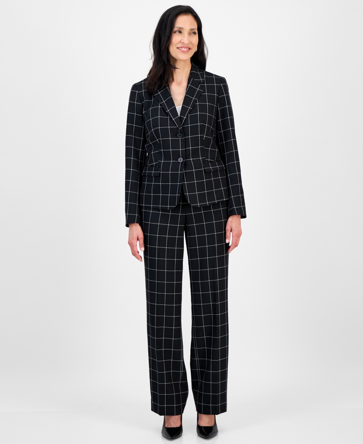 Le Suit Women’s Windowpane Check Notch Collar Pantsuit Set, Regular & Petite – Black/vanilla Ice Le Suit Women’s Windowpane Check Notch Collar Pantsuit Set, Regular & Petite – Black/vanilla Ice