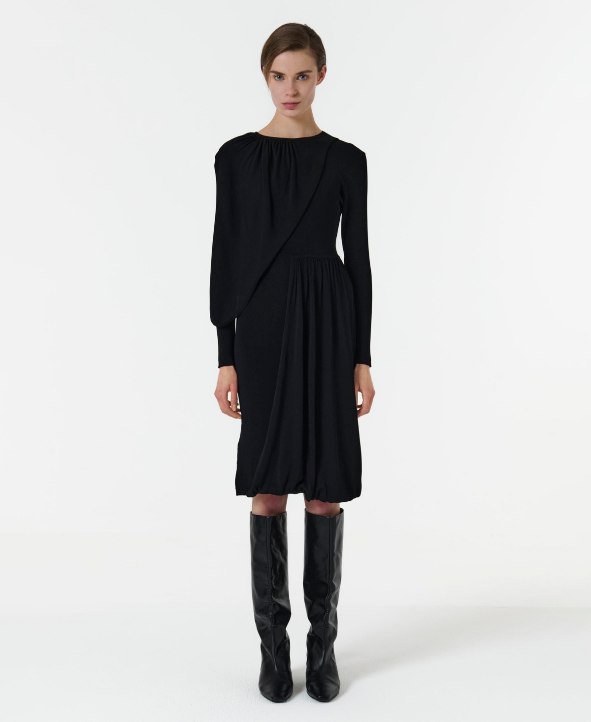 Leem Women’s Knitted Dress with Scarf Detail – Black Leem Women’s Knitted Dress with Scarf Detail – Black