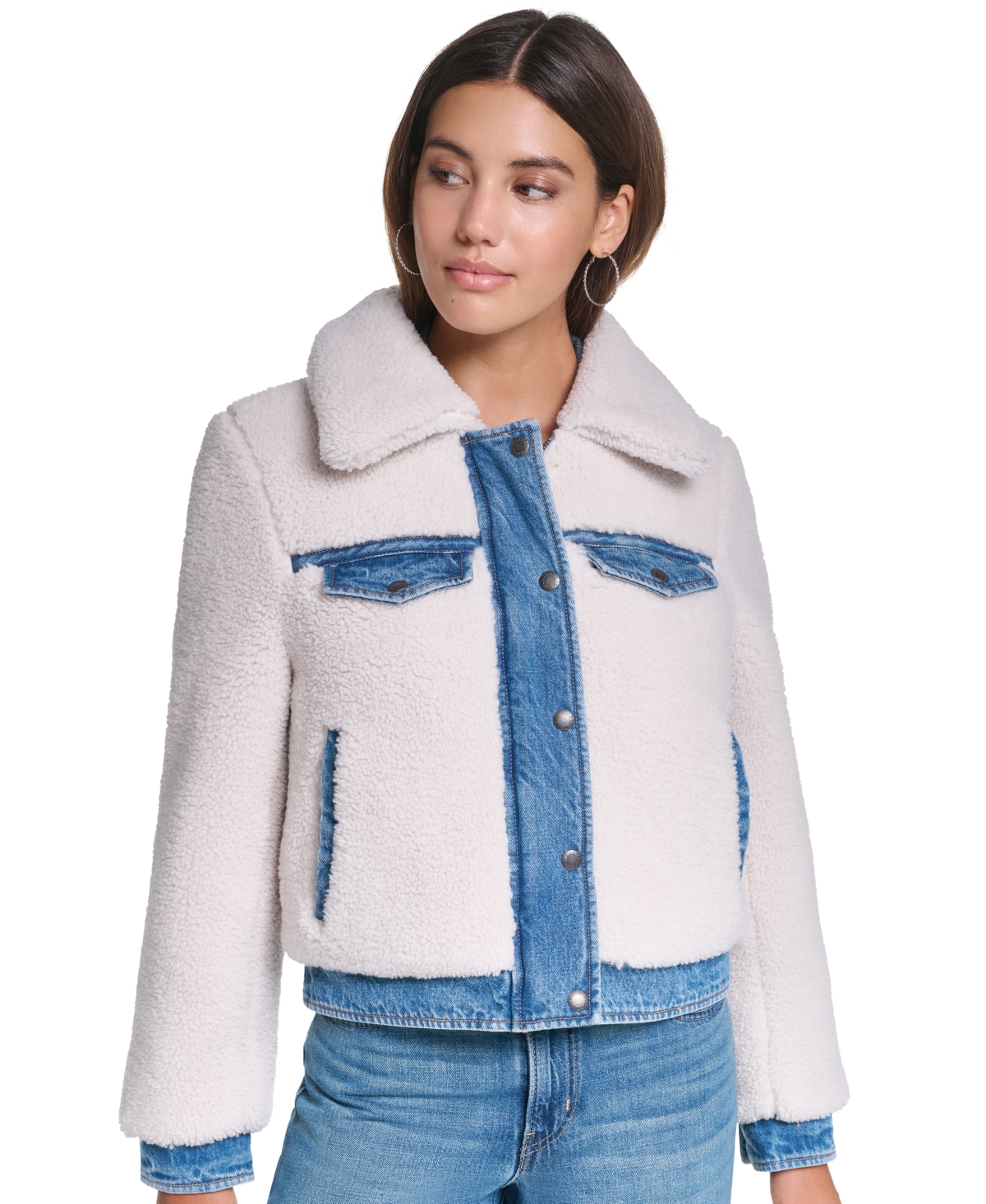Levi’s Women’s Denim Sherpa Quilted-Lined Jacket – Cream / Medium Wash Denim Levi’s Women’s Denim Sherpa Quilted-Lined Jacket – Cream / Medium Wash Denim