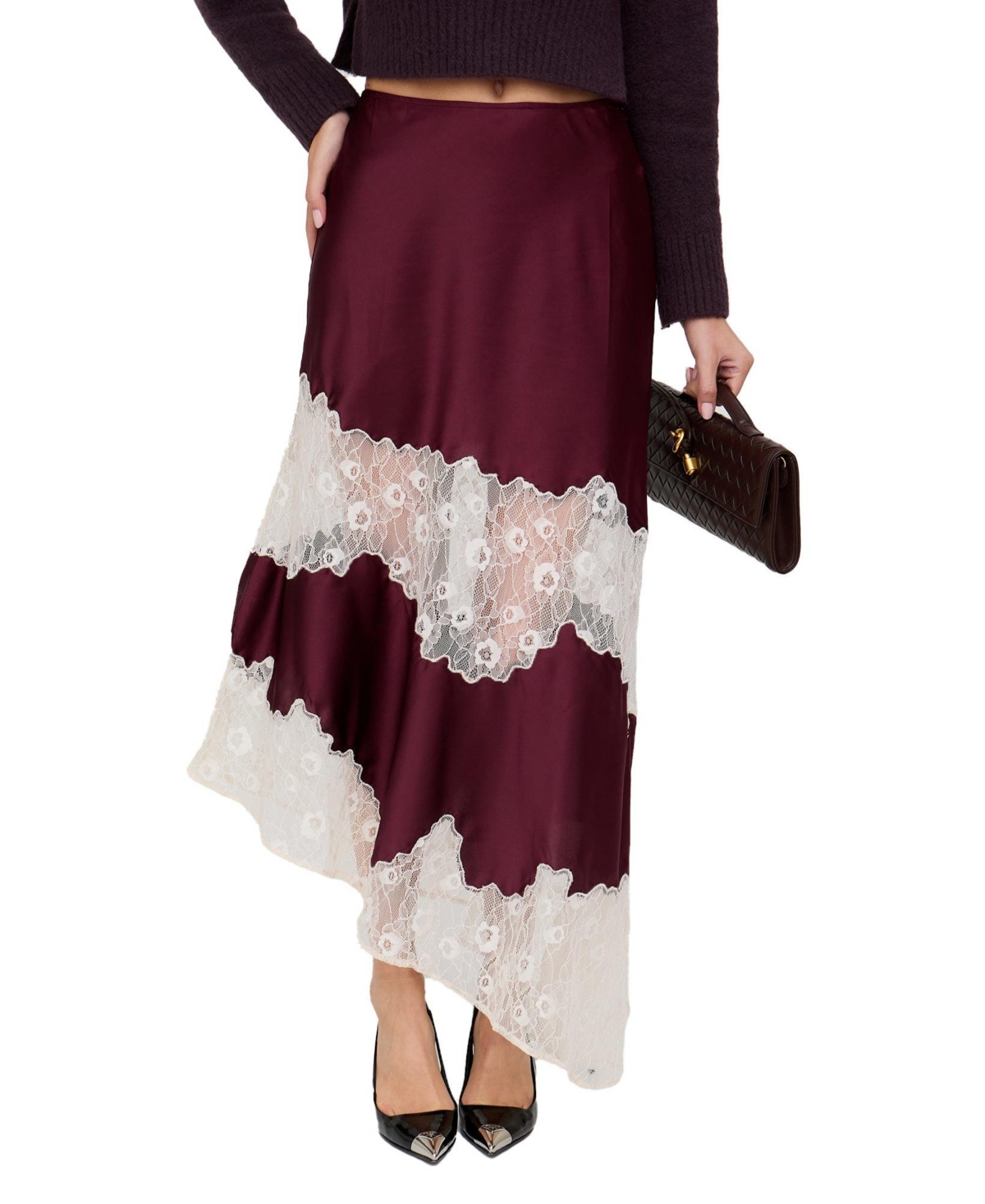 Lily and Lionel London Women’s Eleanor Lace Insert Midi Skirt – Burgundy Lily and Lionel London Women’s Eleanor Lace Insert Midi Skirt – Burgundy