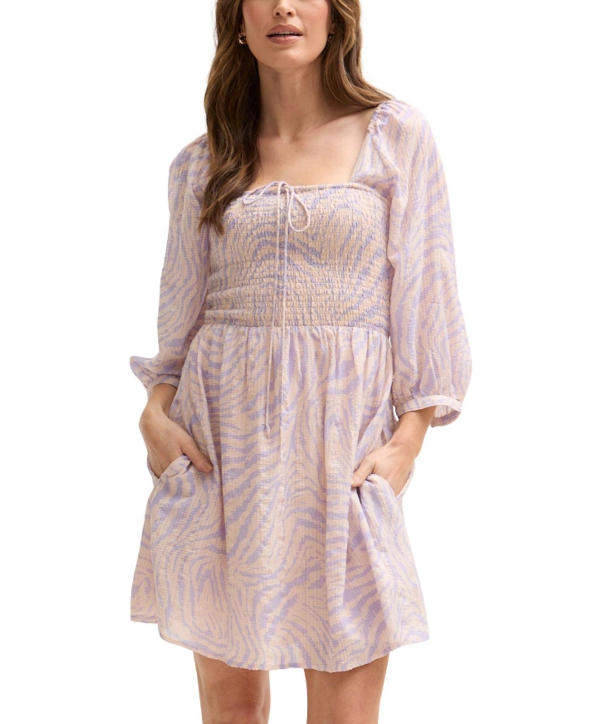 Lily and Lionel London Women’s Lucy Shirred Bodice Banana Check Print Mini Dress – Light pink Lily and Lionel London Women’s Lucy Shirred Bodice Banana Check Print Mini Dress – Light pink
