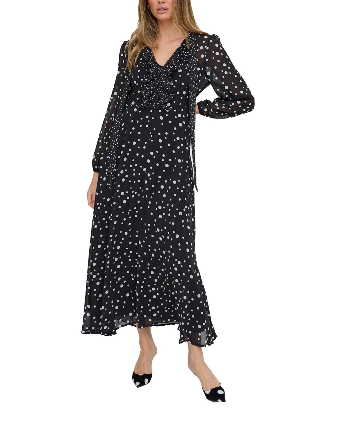 Lily and Lionel London Women’s Margot Ruffle Neck Spot Print Maxi Dress – Black Lily and Lionel London Women’s Margot Ruffle Neck Spot Print Maxi Dress – Black