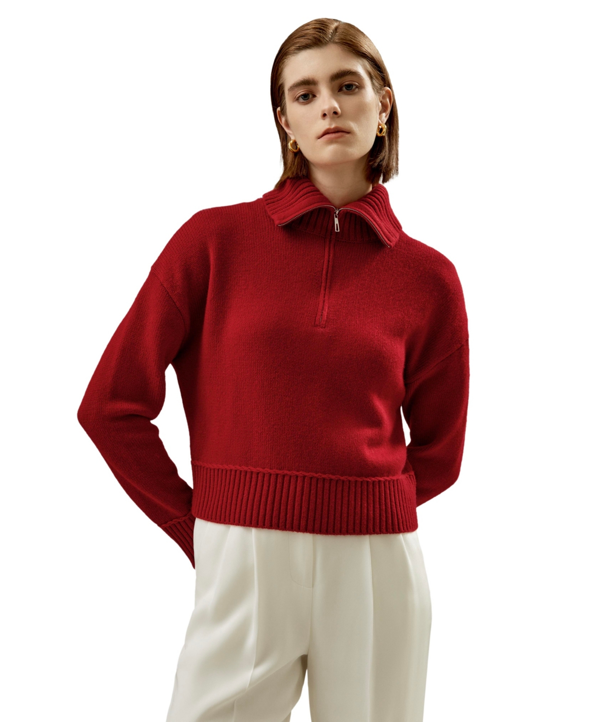 Lilysilk Women’s Relaxed Fit Wool-Cashmere Blend Sweater – Red Lilysilk Women’s Relaxed Fit Wool-Cashmere Blend Sweater – Red