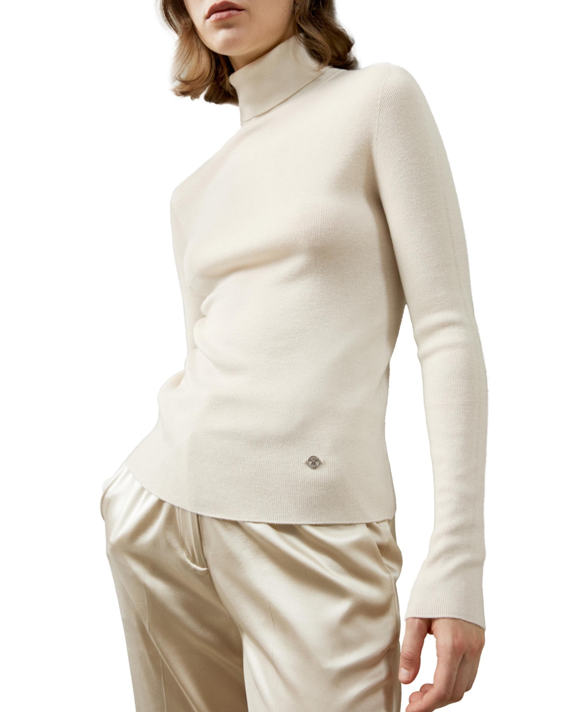 Lilysilk Women’s Seamless Silk-Cashmere Blend Turtleneck Sweater – White