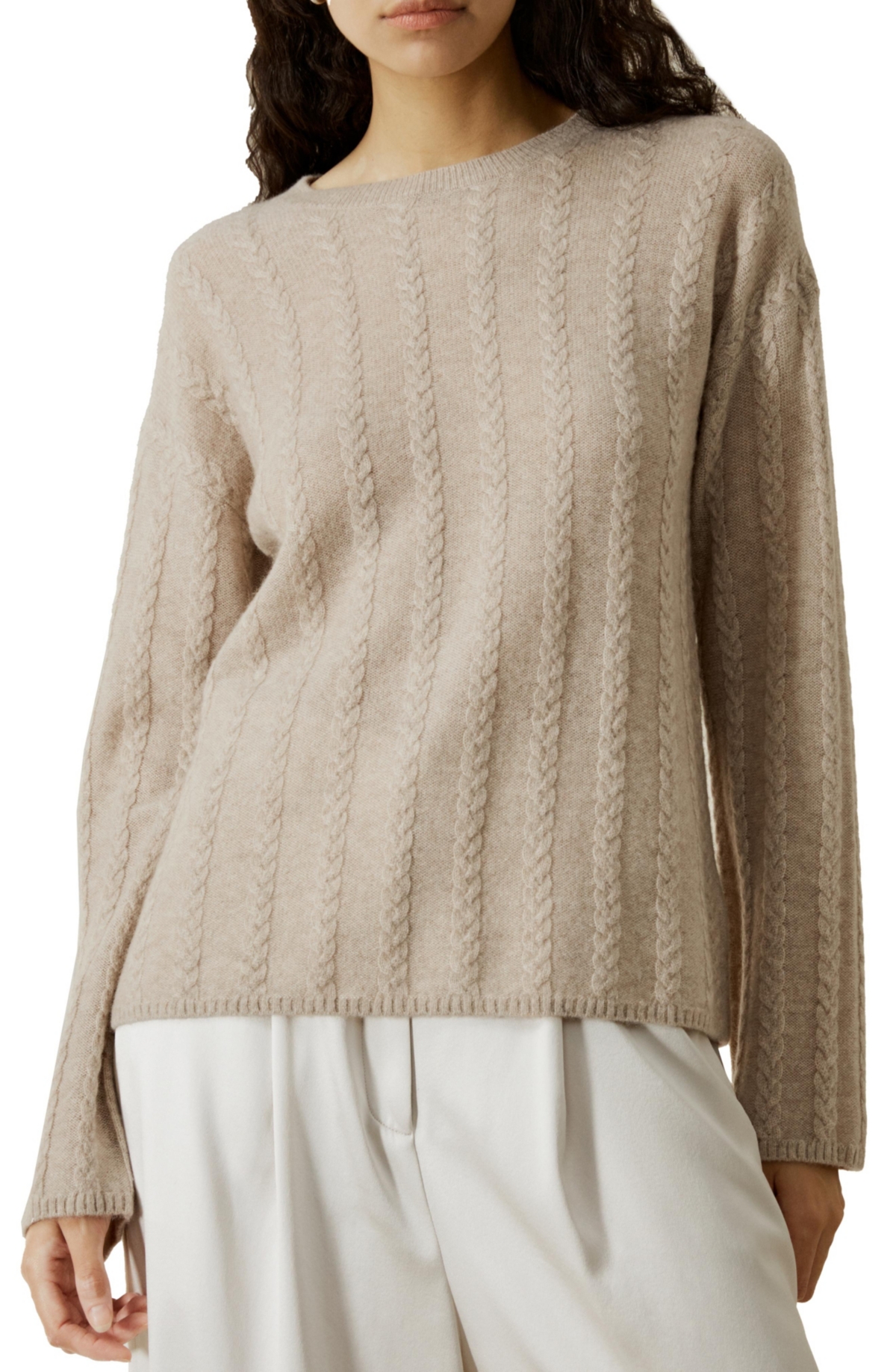 Lilysilk Women’s Semi-Sheer Cashmere Cable-knit Sweater – Beige Lilysilk Women’s Semi-Sheer Cashmere Cable-knit Sweater – Beige
