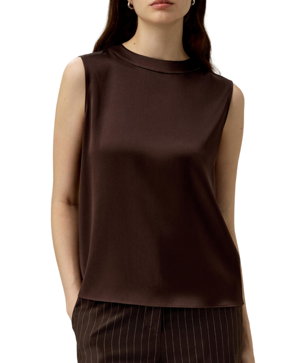 Lilysilk Women’s Sleeveless Round Neck Silk Top – Dark-brown