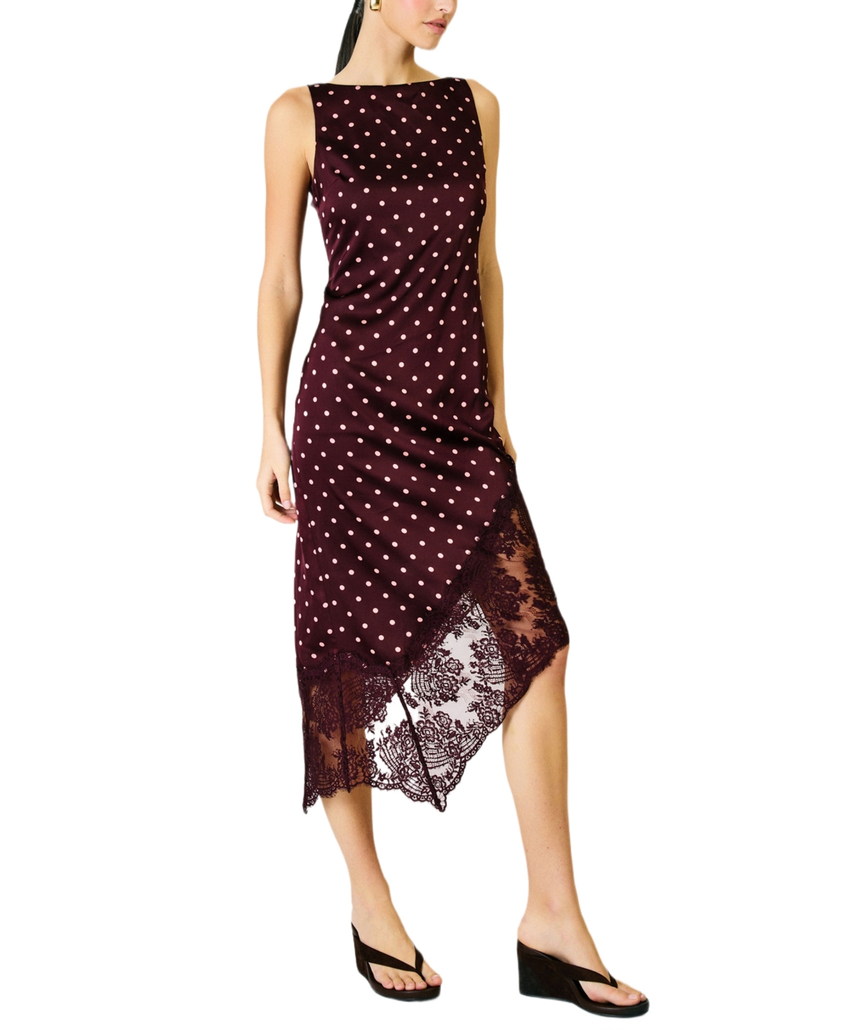 Line & Dot Women’s Raye Polka Dot Asymmetric Dress – Wine Line & Dot Women’s Raye Polka Dot Asymmetric Dress – Wine