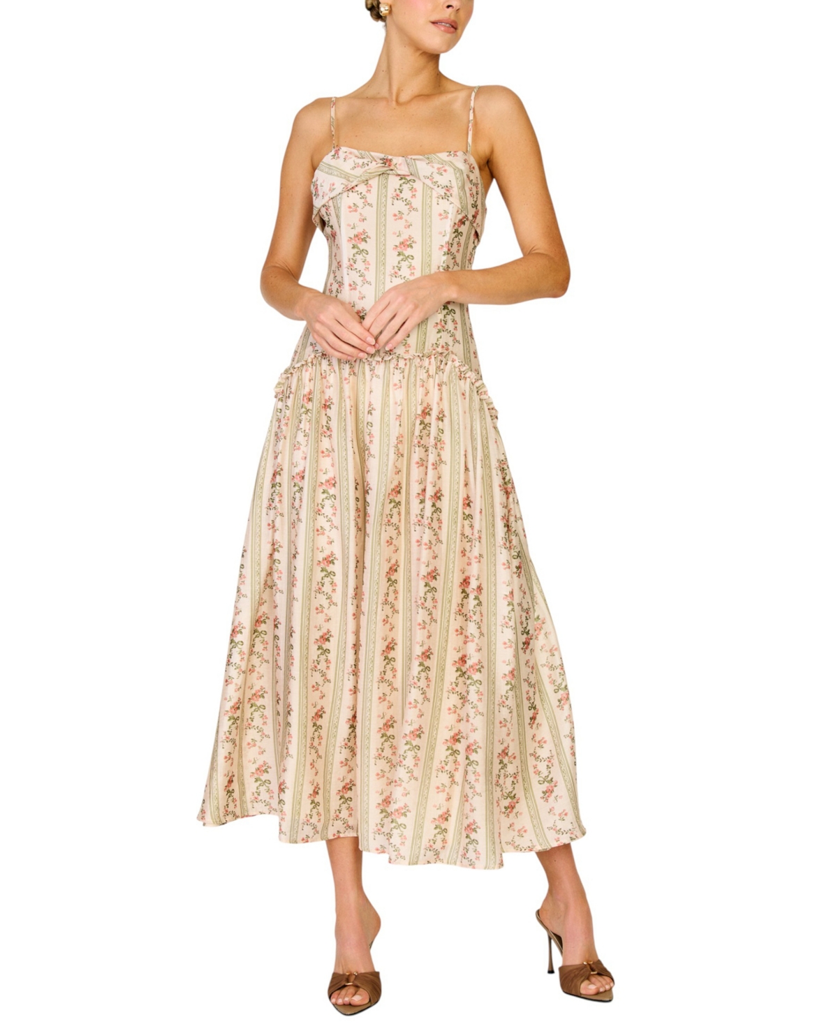Line & Dot Women’s Straight Neck Maxi Dress – Cream Multi