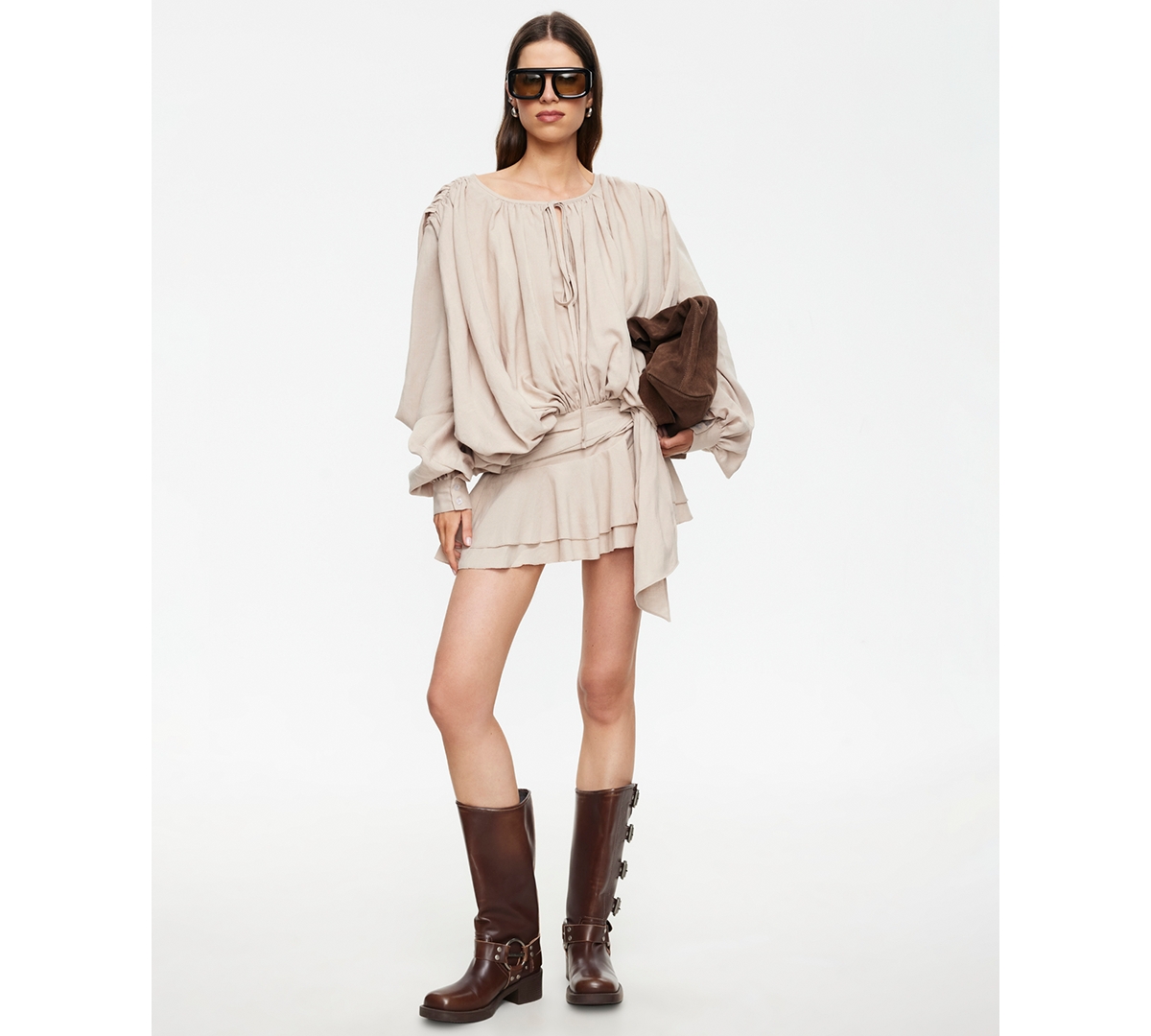 Lioness Women’s Long-Sleeve Crewneck Mini Dress – Beige Lioness Women’s Long-Sleeve Crewneck Mini Dress – Beige