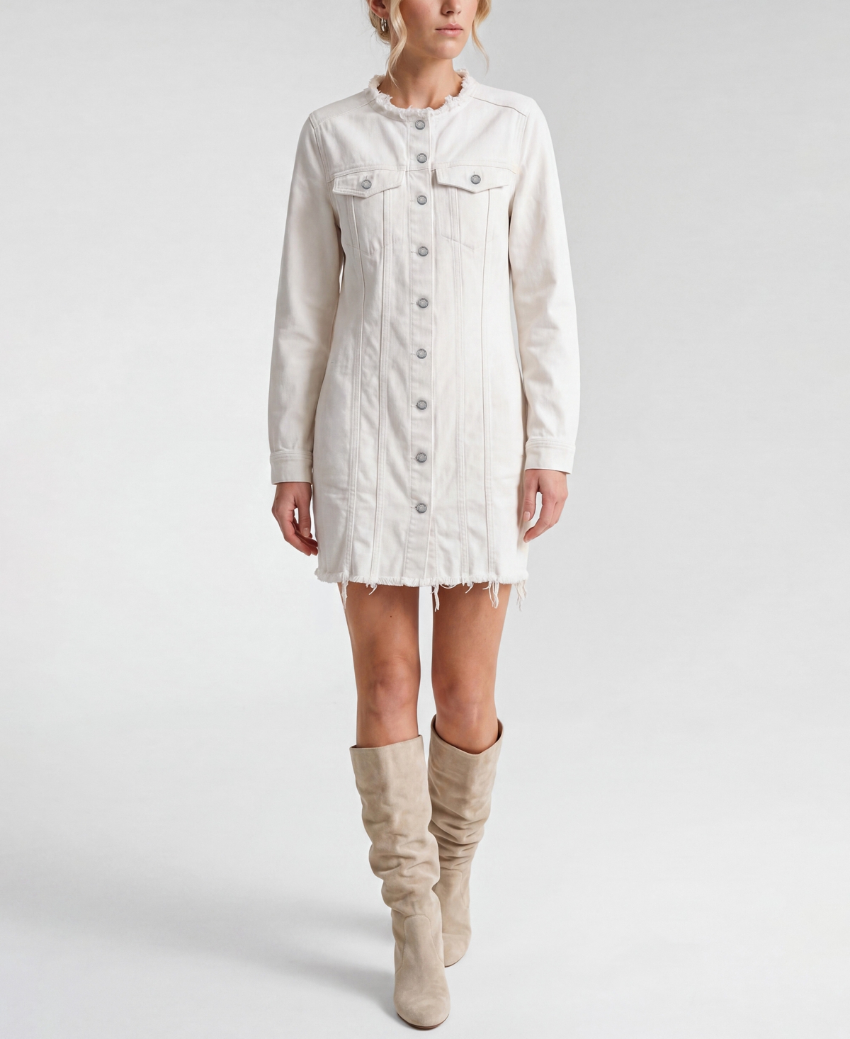 Liverpool Los Angeles Women’s Collarless Trucker Denim Dress – Antique Ivory Liverpool Los Angeles Women’s Collarless Trucker Denim Dress – Antique Ivory