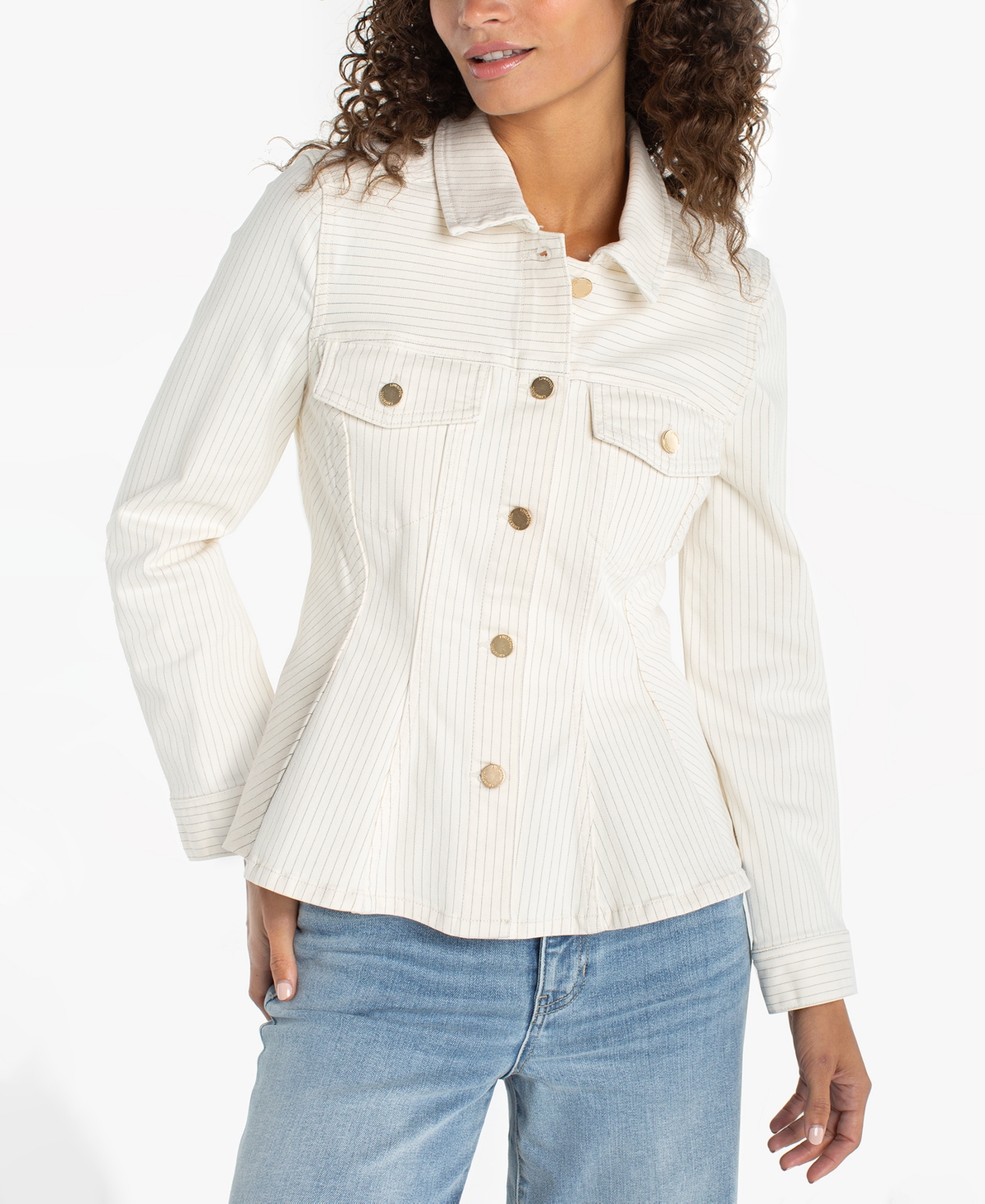 Liverpool Los Angeles Women’s Striped Collared Neck Trucker Jacket – Nautical Stripe Liverpool Los Angeles Women’s Striped Collared Neck Trucker Jacket – Nautical Stripe