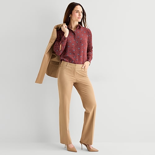 Liz Claiborne Audra Womens Straight Mid Rise Trouser, 14 Short, Brown Liz Claiborne Audra Womens Straight Mid Rise Trouser, 14 Short, Brown